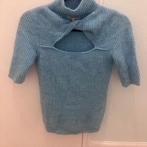 Ganni - Short Sleeve Turtleneck Cutout Sweater - XS - Marine Blue